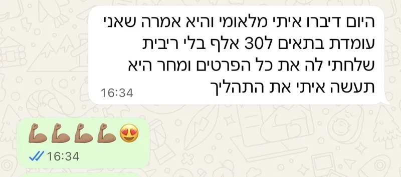 הודעת וואטסאפ: אישור הלוואה ללא ריבית