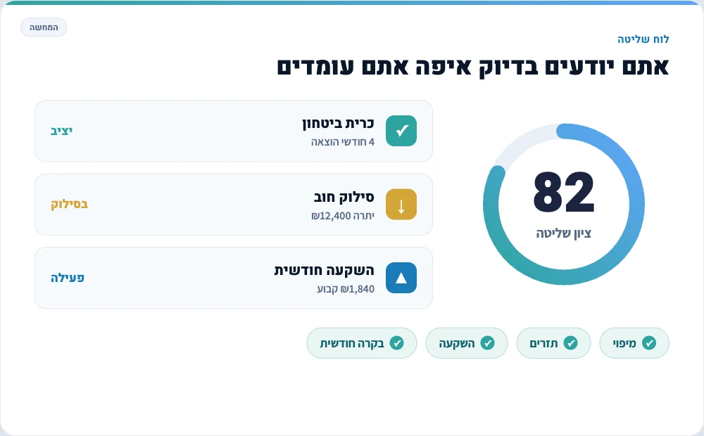 אפליקציית התכנון הפיננסי, לוח שליטה